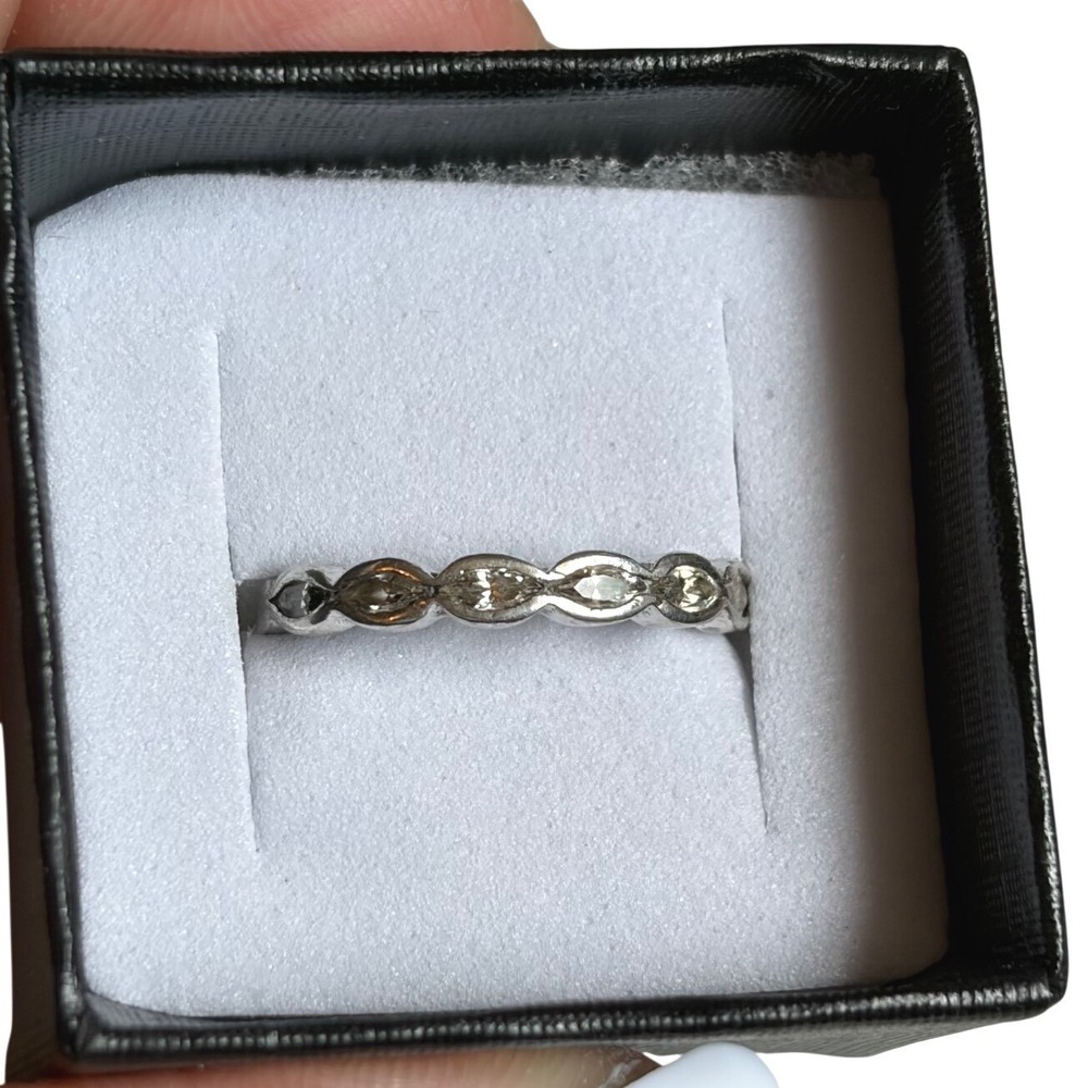 Sterling Silver 925 Scalloped Cubic Zirconia Eternity Band Ring Size 5.75"